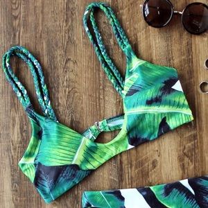 SHEIN bikini top leaf print